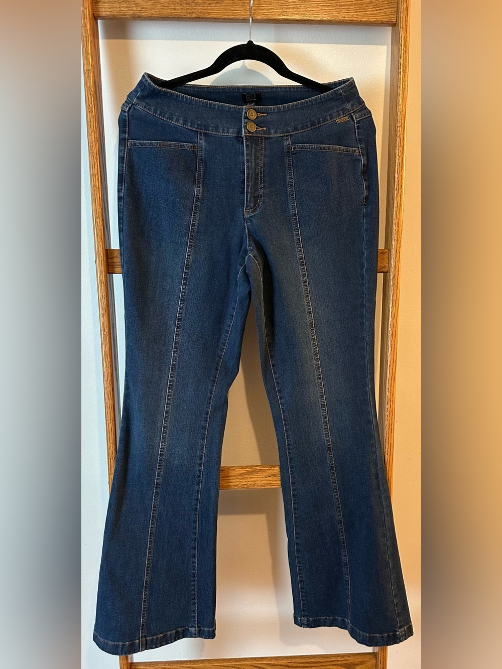 Dark Blue Bootcut Flare Jeans With Back Slits